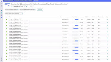 Liste der neuesten PurePaths von Webanfragen in Dynatrace-Screenshot