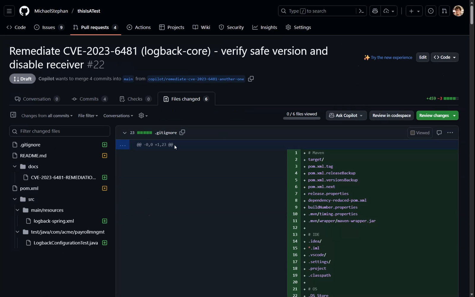 Azure SRE Agent initiates automatic code and configuration fixes for a detected vulnerability via GitHub Copilot.