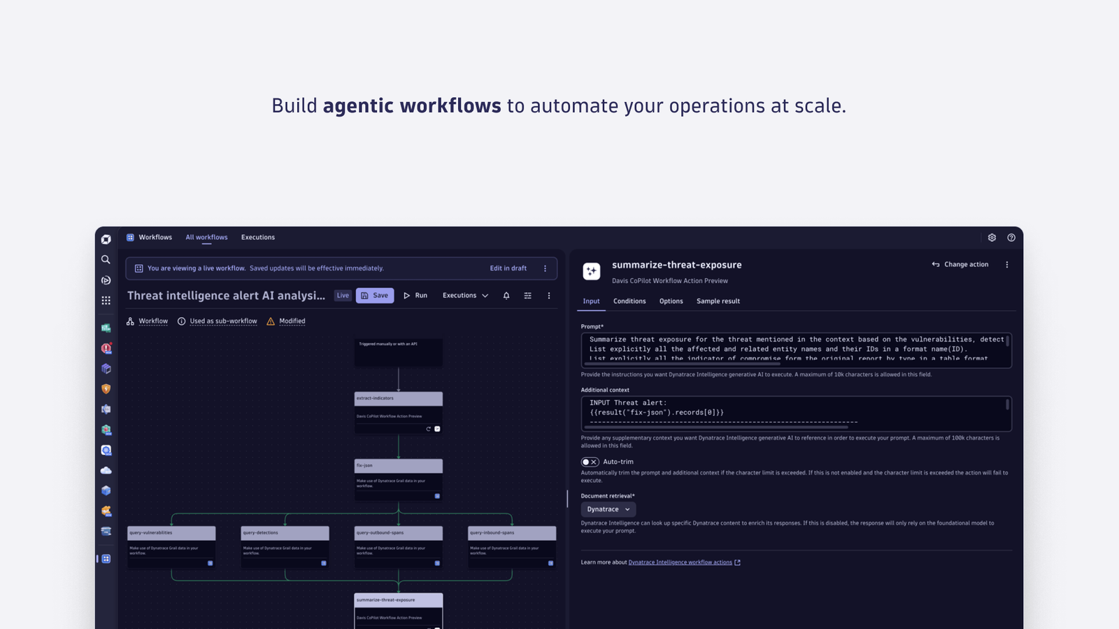 Build agentic workflows with drag-and-drop to automate your operations at scale.
