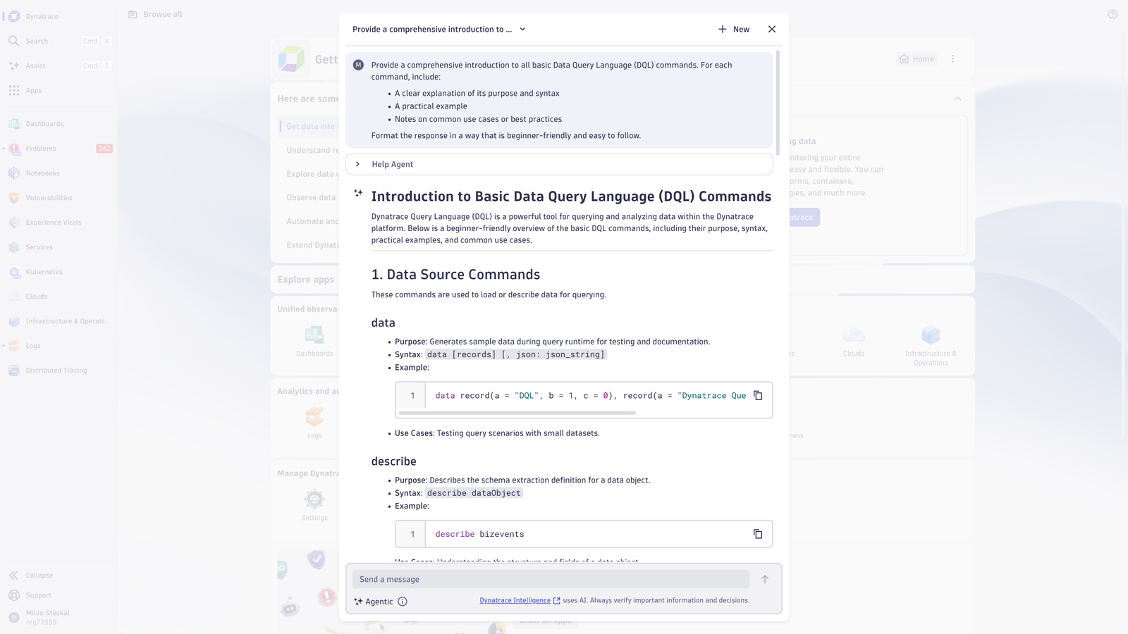 Get quick answers from Dynatrace support resources to help with onboarding and understanding foundational concepts, like DQL.