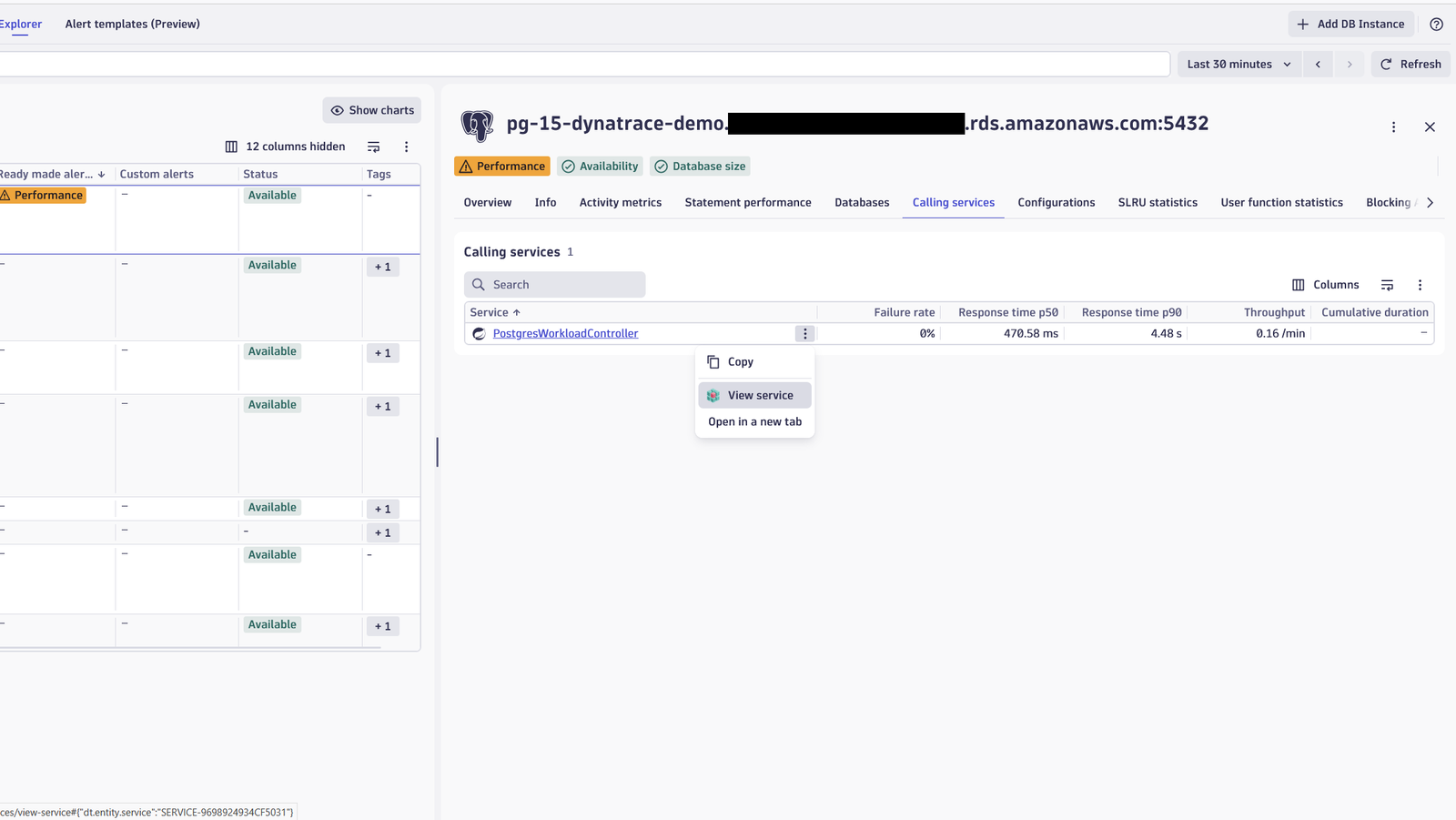 Link database infrastructure monitoring to client-side service-level entities.