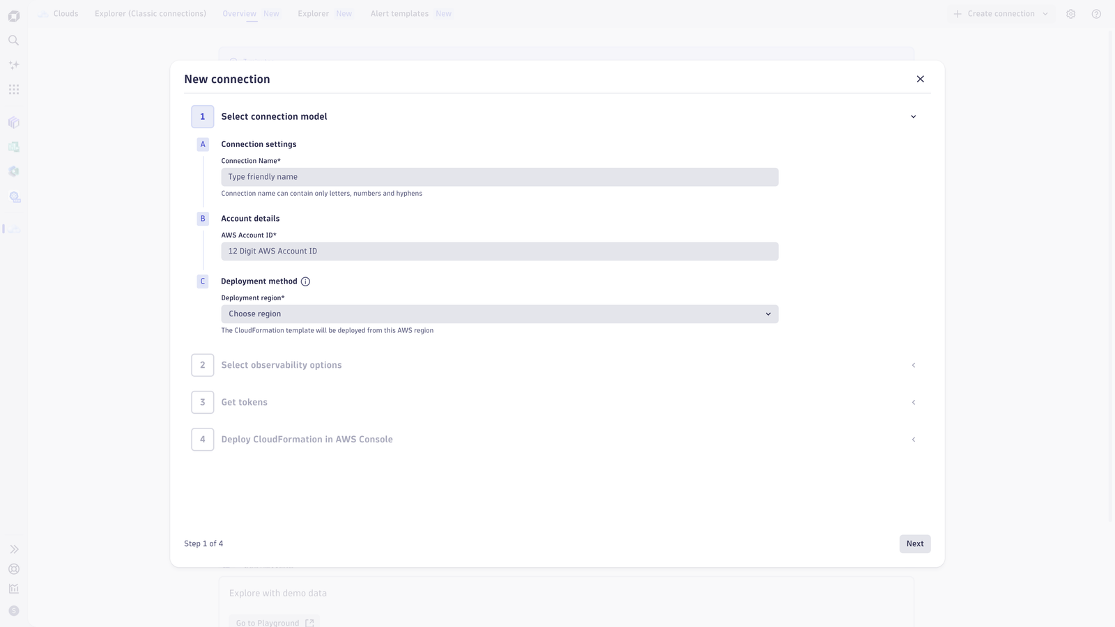 Easily and seamlessly set up a new AWS connection. New Cloud Connections simplifies the onboarding experience for customers.
