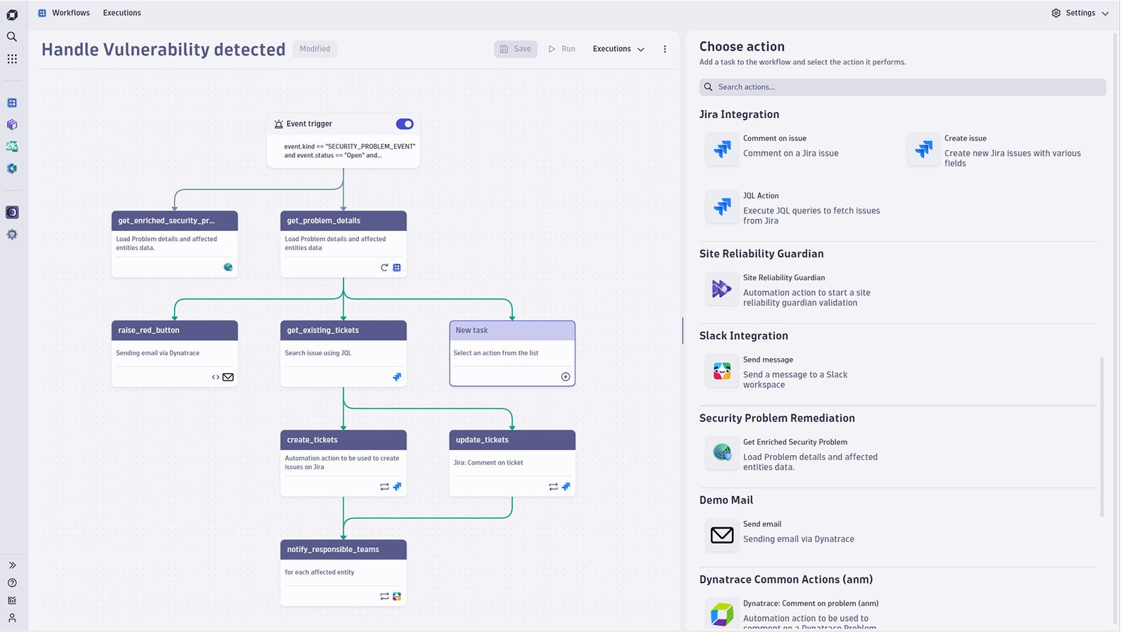 Choose from a list of out-of-the-box actions for common tasks or add your own.