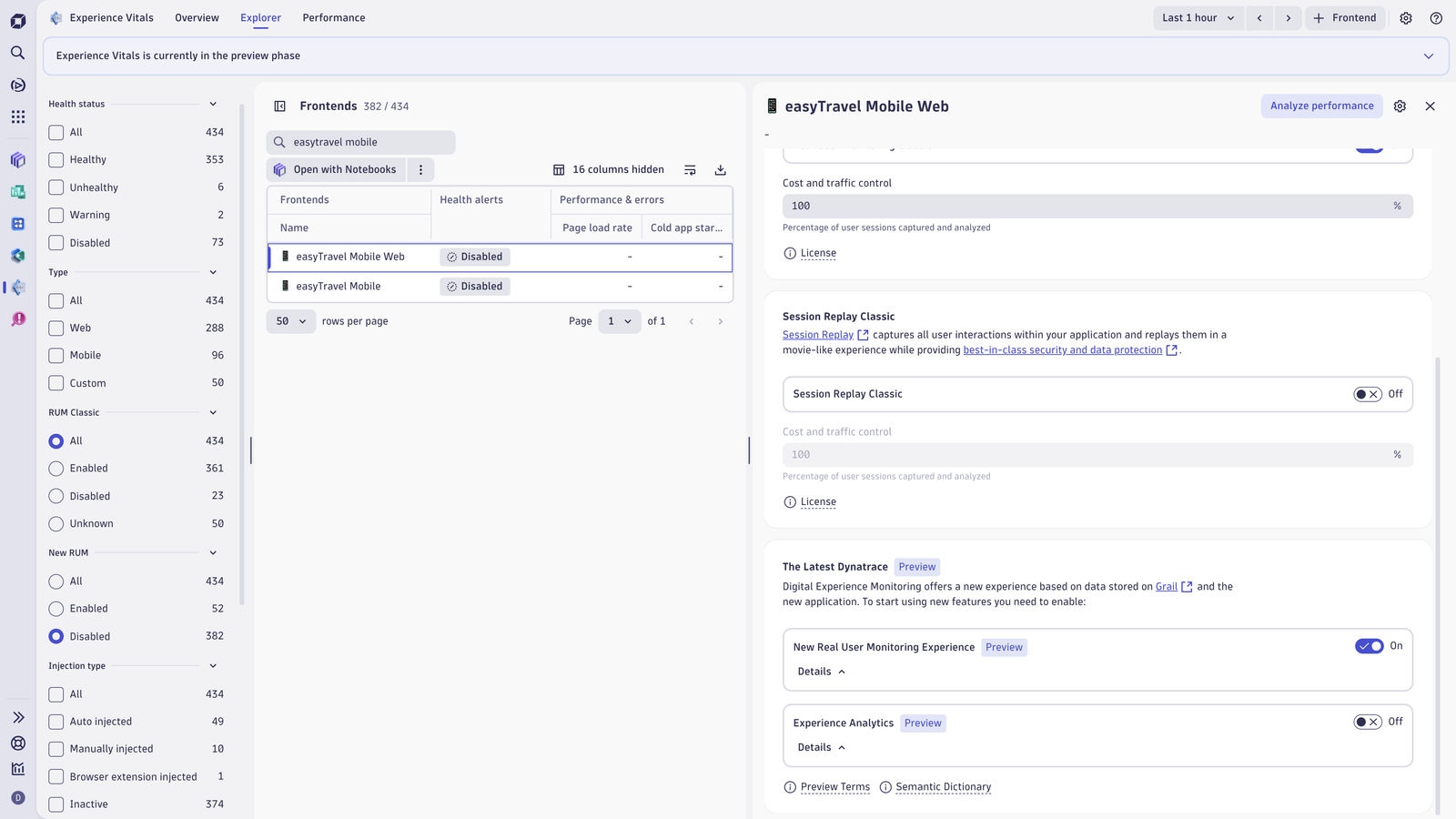 Identify frontends that aren't monitored and activate them in a few clicks. Start collecting performance data within minutes.