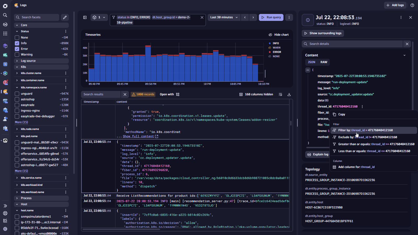 Explore Auth0 logs using the Dynatrace Logs app.