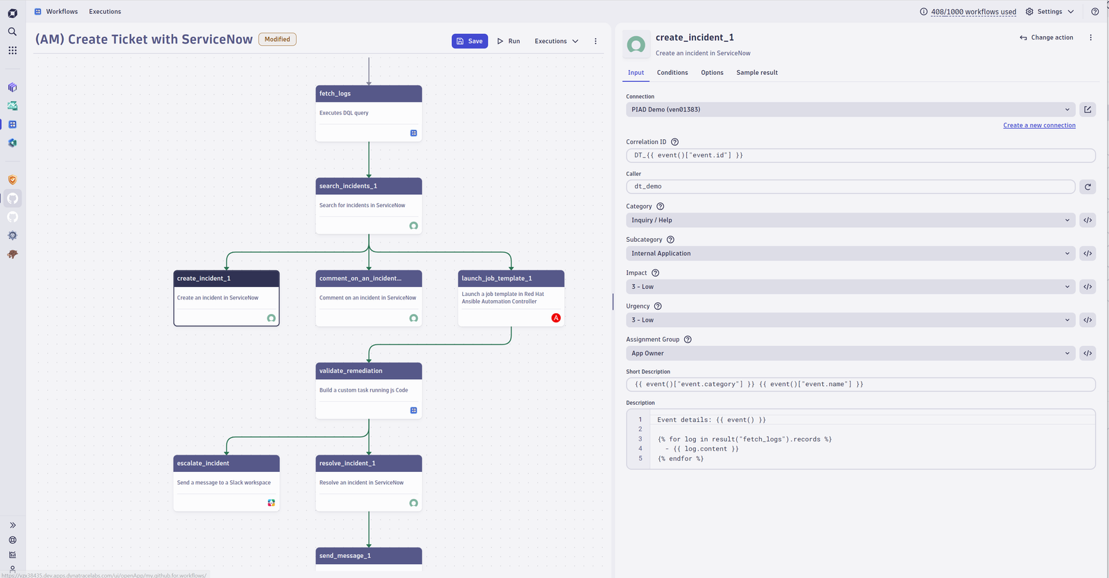 Create an incident in ServiceNow, define caller, category, subcategory, impact, urgency, assignment group, short description, and detailed description