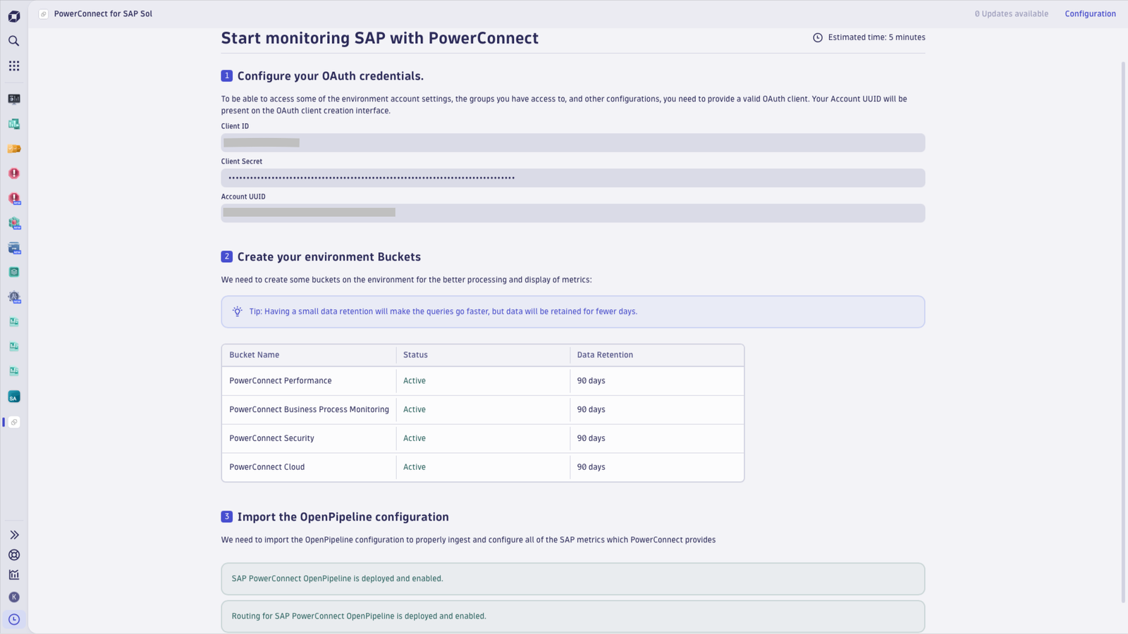 PowerConnect data ingest settings
