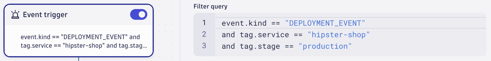 Event-based automation triggered by new production deployments of a cart service.