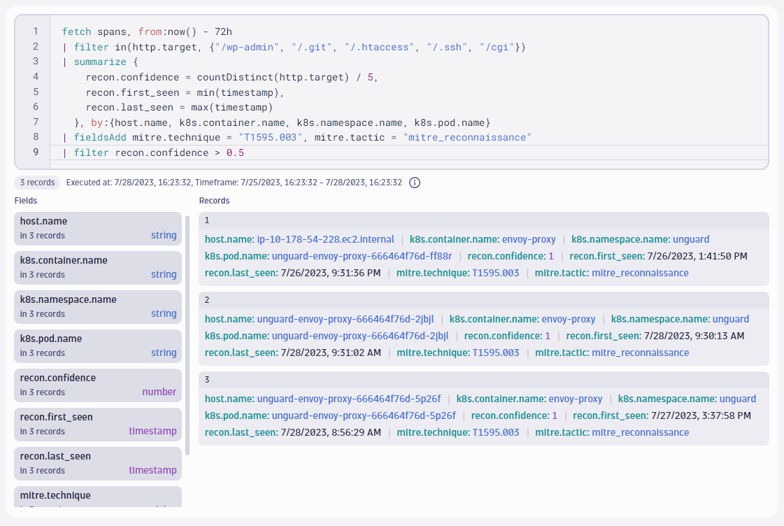 fetch spans results