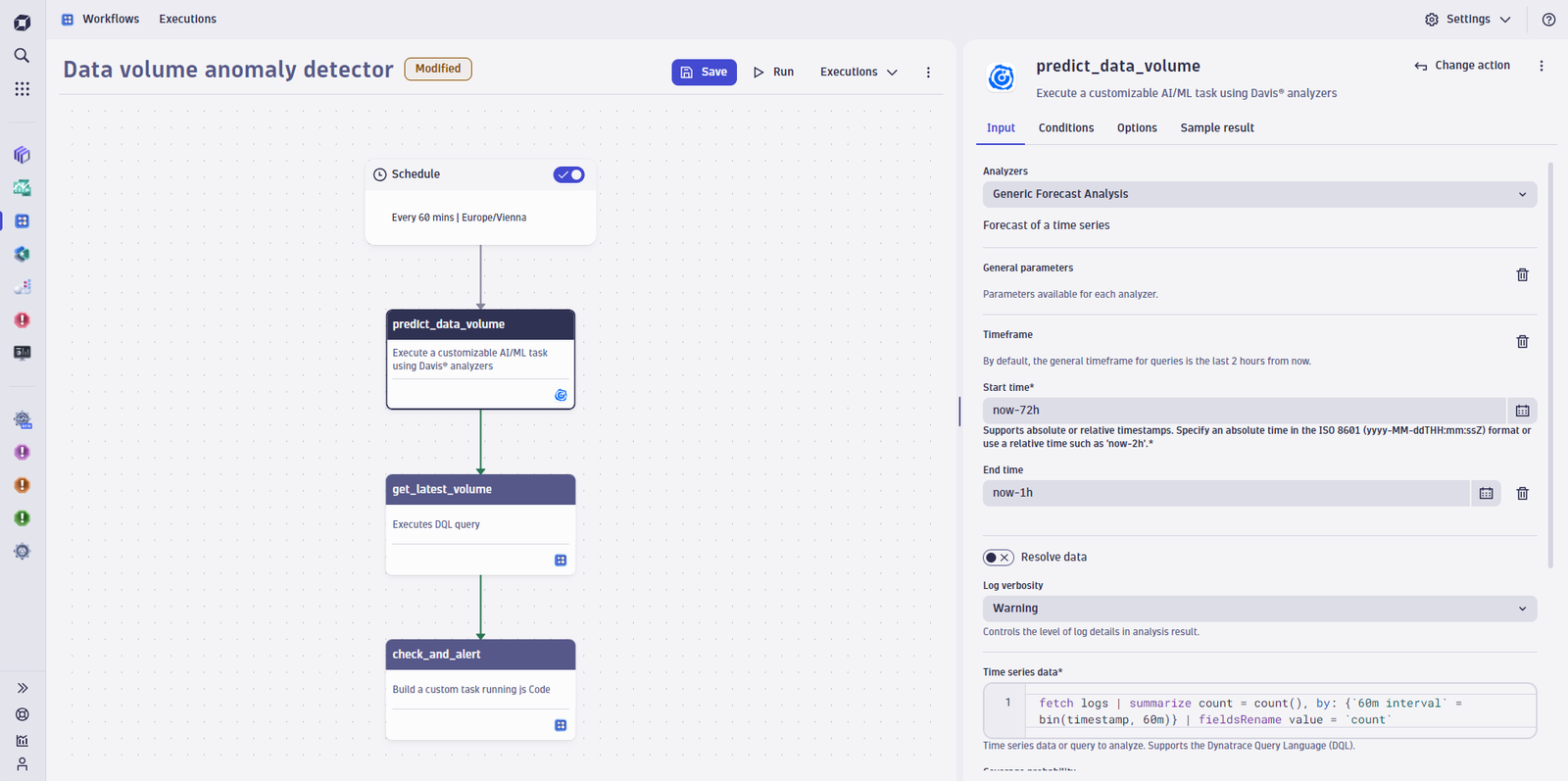 Using Dynatrace Workflows to alert on data volume anomalies