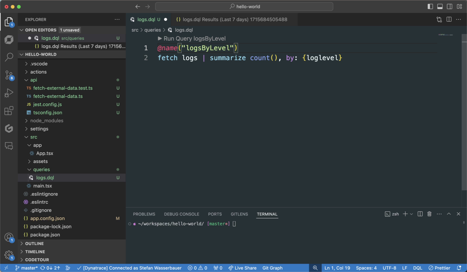 Define DQL query screenshot in Dynatrace