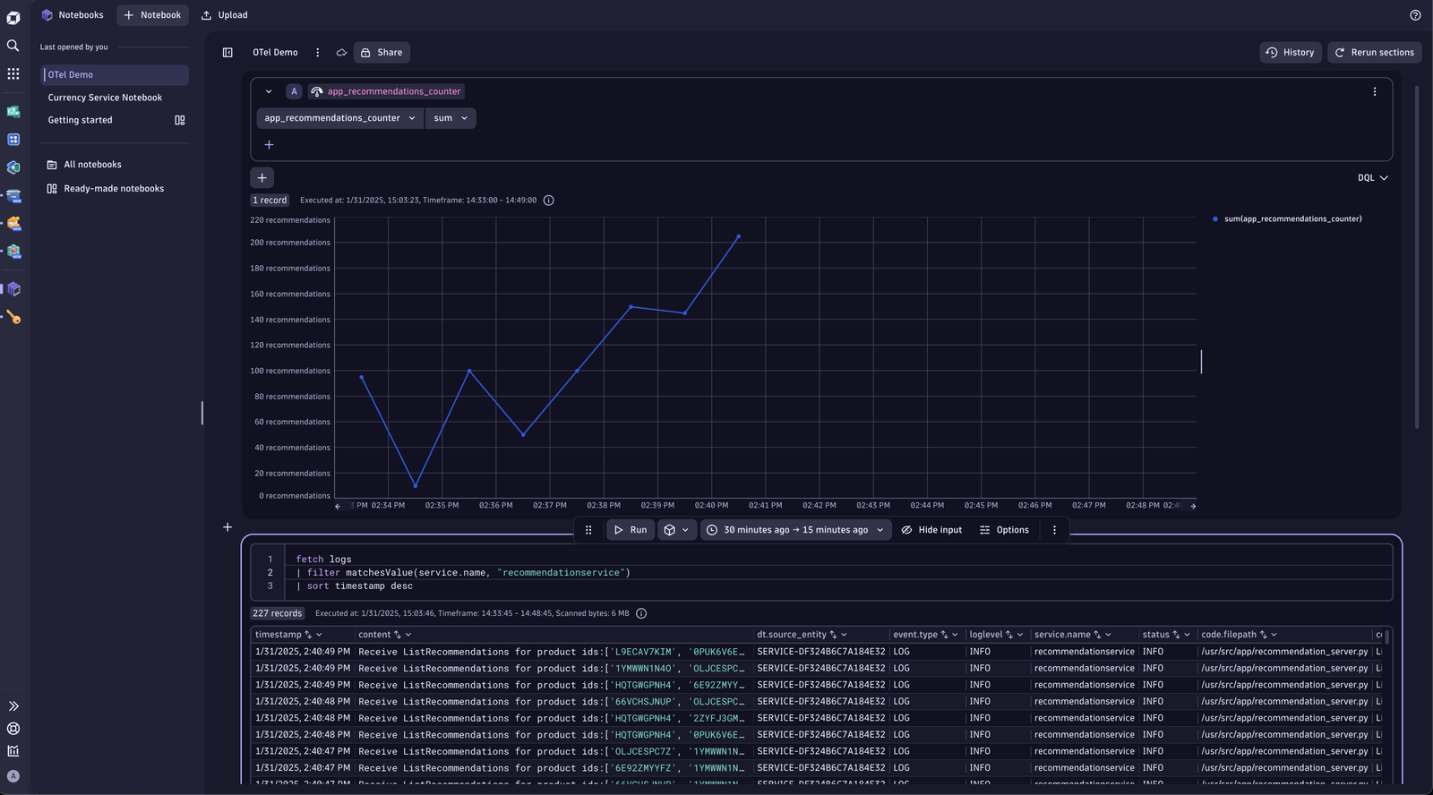 With Notebooks, you can Chart, analyze, set up alerts, and forecast any of your metrics in Dynatrace
