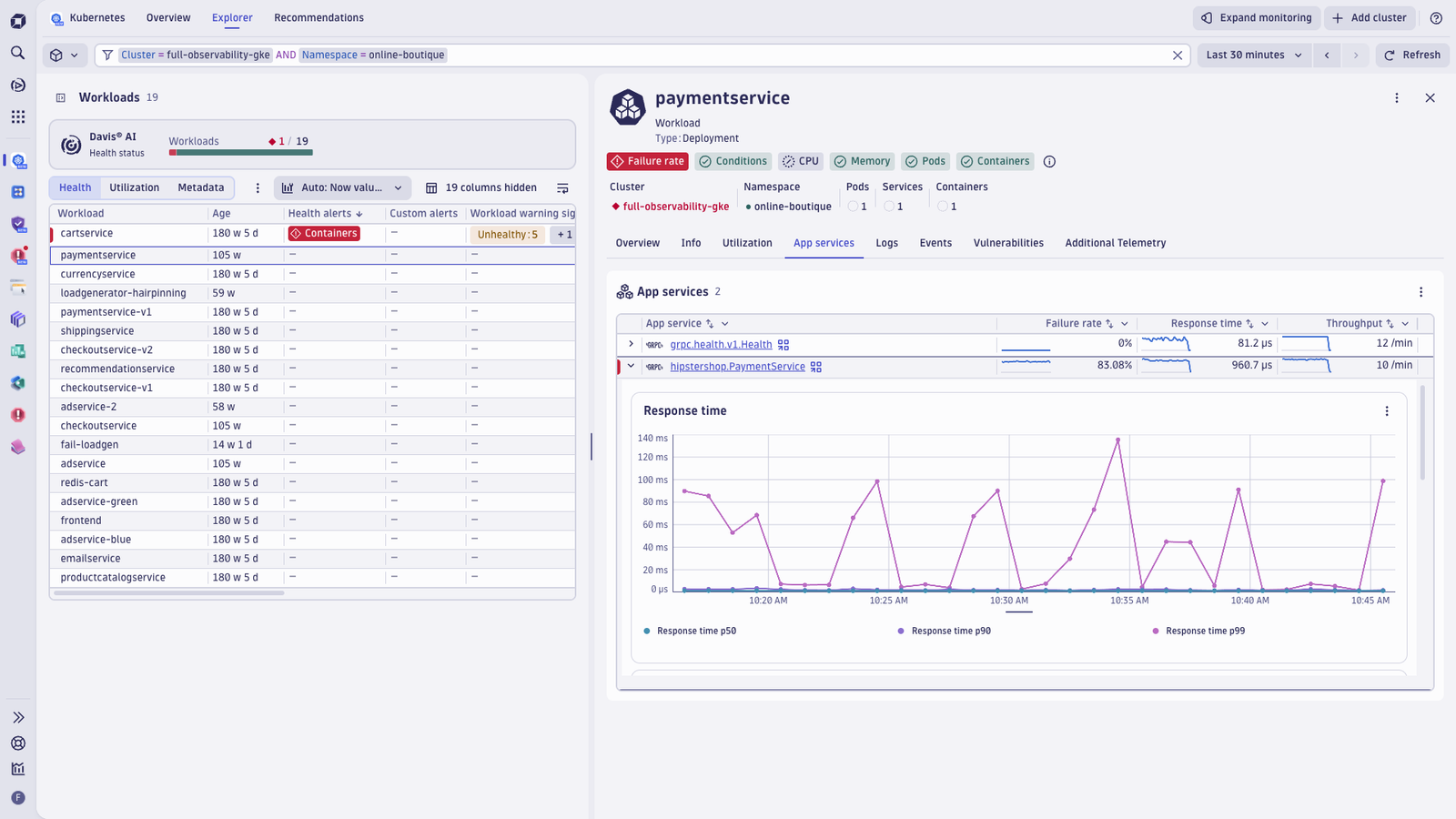 OTel spans and logs are automatically enriched with Kubernetes context.