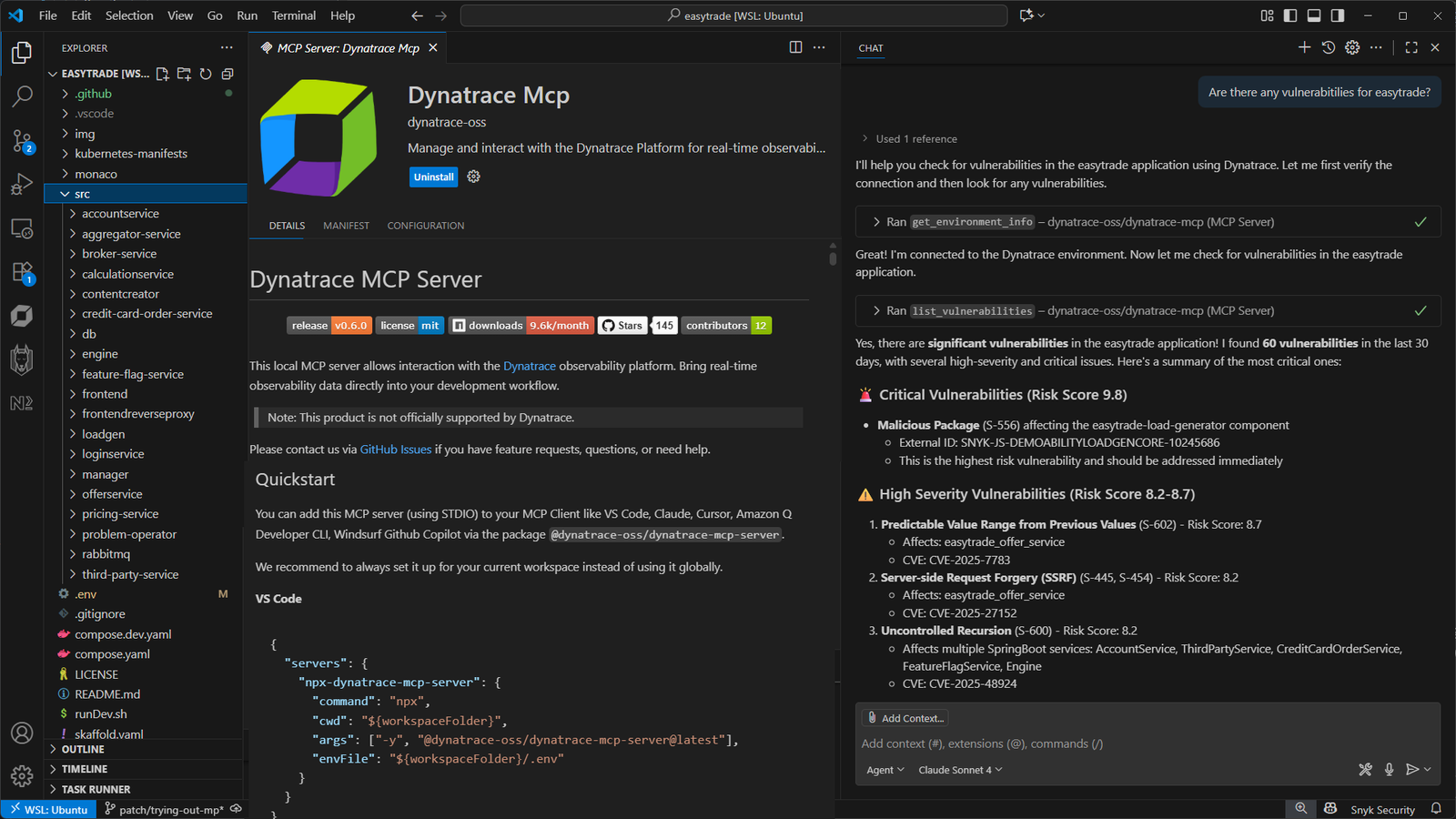 Dynatrace shares details of known vulnerabilities related to the affected component/service.