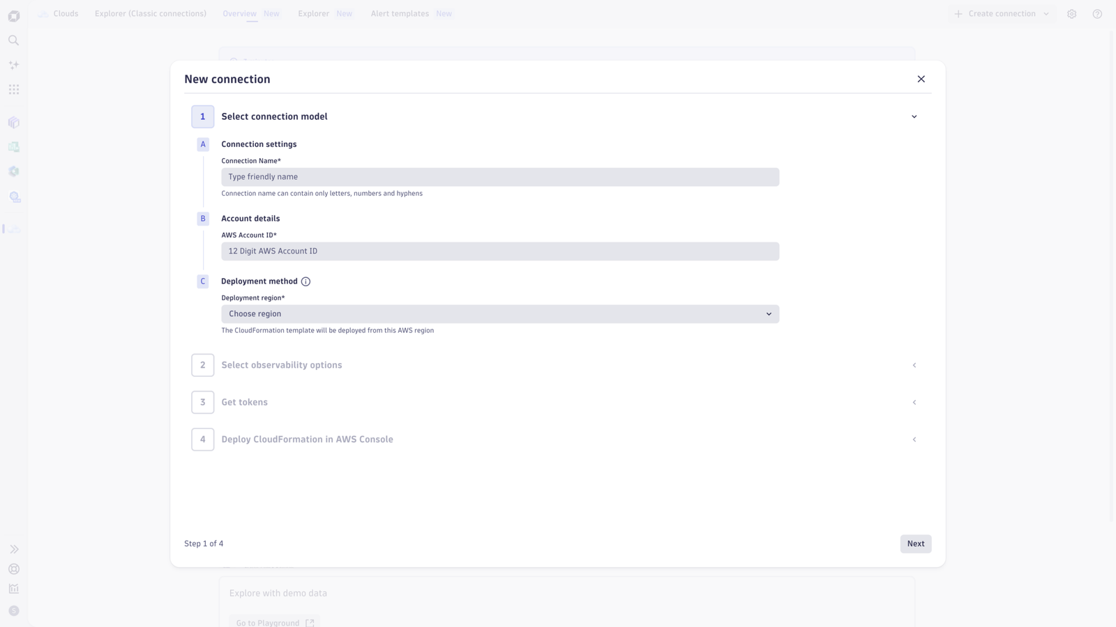 New AWS connection in Dynatrace