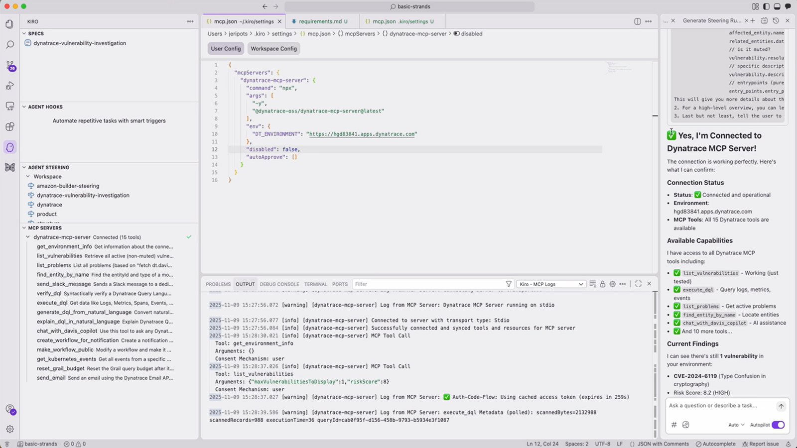Access Dynatrace insights from within Kiro.