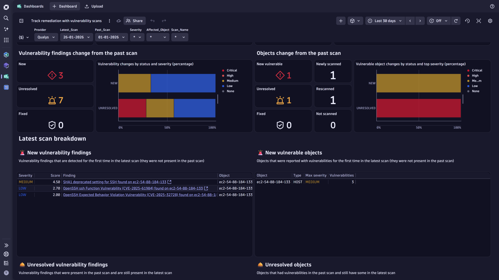 New vulnerabilities and scanned hosts