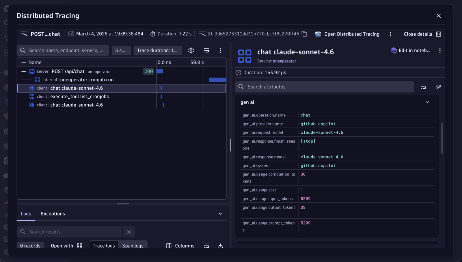 Distributed Tracing dashboard in Dynatrace